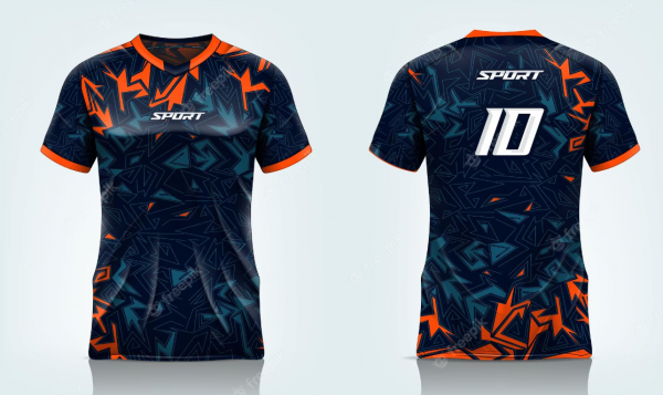 Jersey dengan desain grafis abstrak